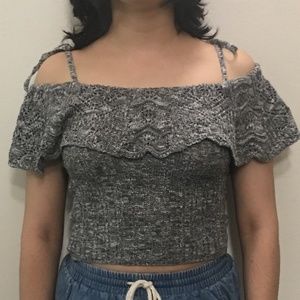 Hollister Grey Off-the-shoulder Crop Top Cami